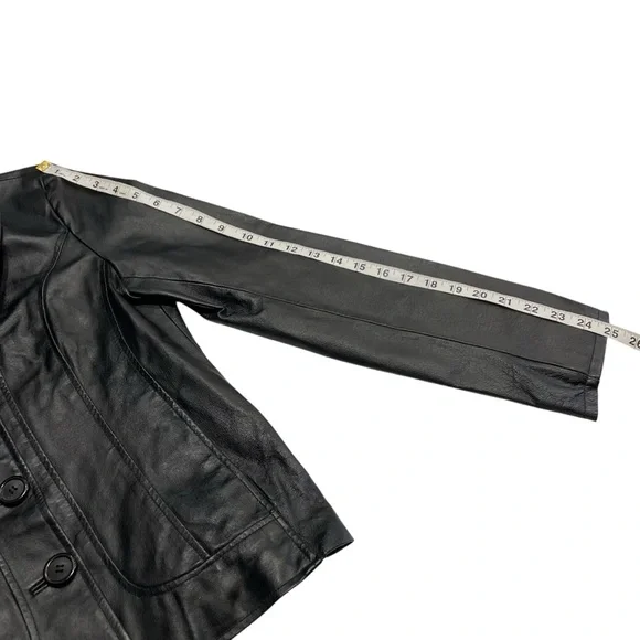 VTG  Guess Womens Sz M Black Leather 3 Button Front Blazer/Jacket Y2K Timeless - Picture 10 of 12